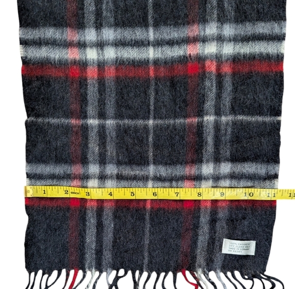 Women’s 100% CASHMERE Grey Red White Plaid Preppy Scarf - Picture 2 of 7